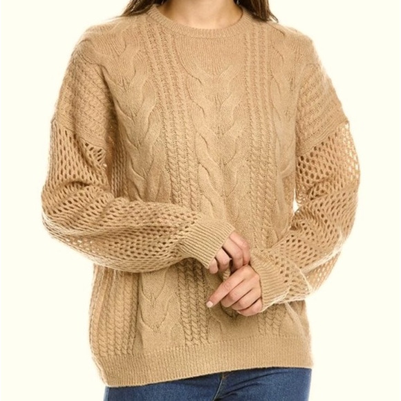 NEW! NAADAM Sz Small Open Cable Crewneck Cashmere Sweater Caramel $379 msrp J5-6 - Picture 2 of 12